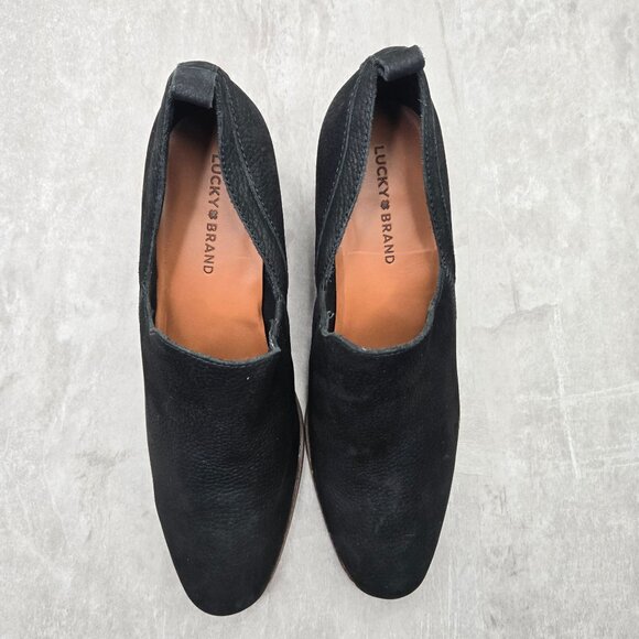 Lucky Brand Western Ankle Boot Sz 11 Black Suede Block Heel Slip On Shoe Booties - Picture 2 of 11